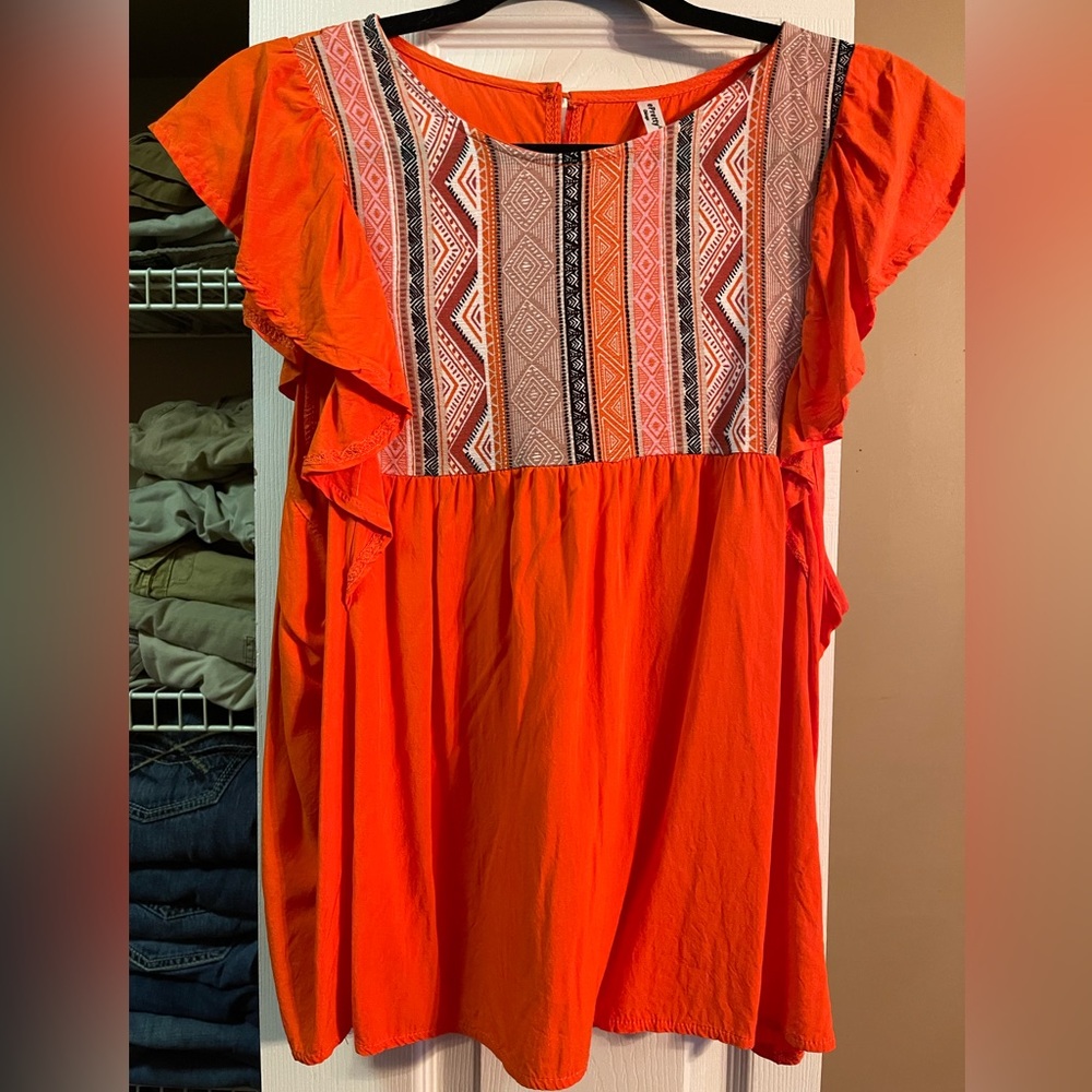 Boutique Burnt Orange Aztec Print Top XL